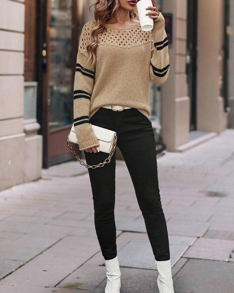 Pullover Hohl Perlen Mode