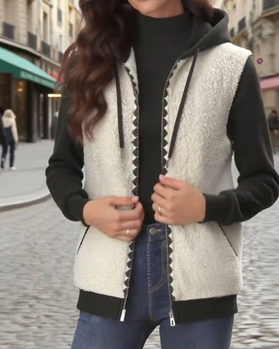 Mantel trendig Patchwork Sherpa mit Kapuze