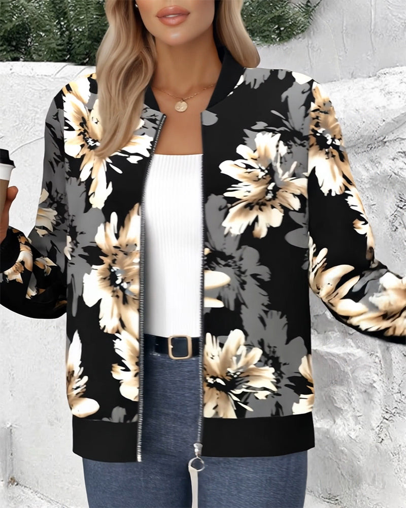 Jacke Blumenprint Auffälliger Reißverschluss