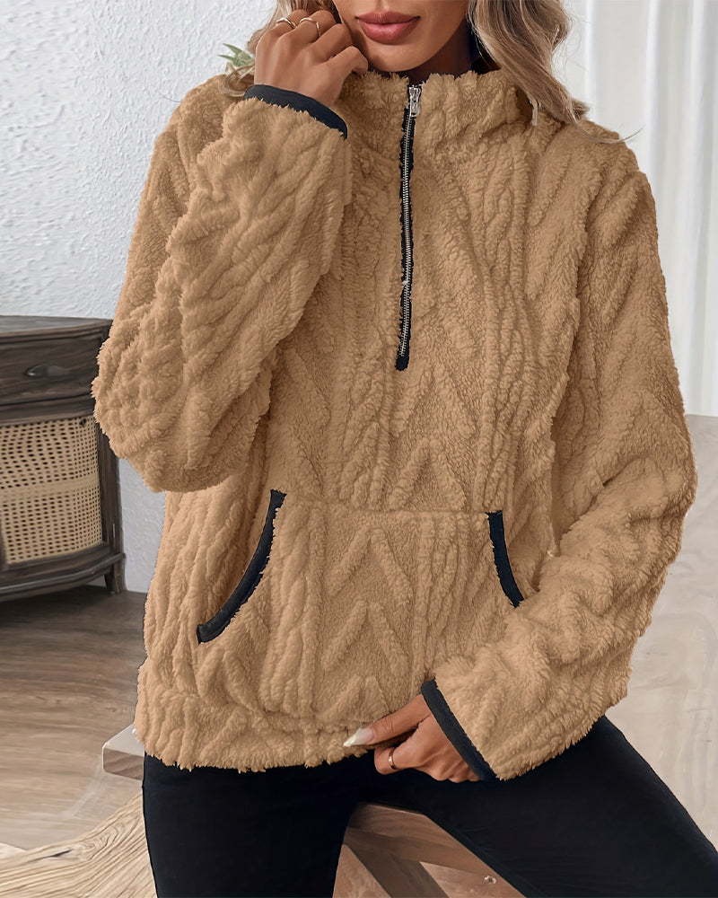 Sweatshirt mit Revers Frontreißer Flauschig