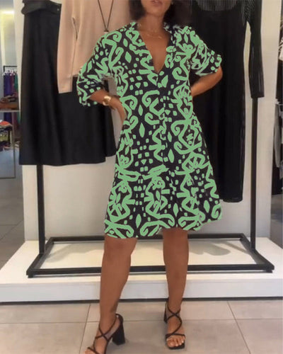 Kleid V-Ausschnitt elegant bedruckt