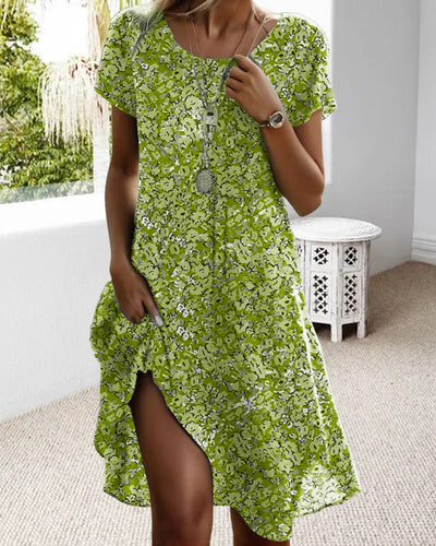 Kleid Rundhals Kurzarm Blumenmuster