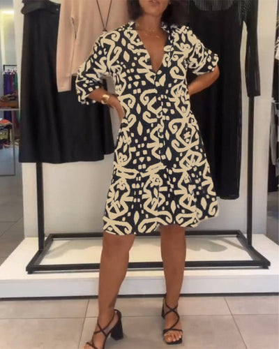Kleid V-Ausschnitt elegant bedruckt