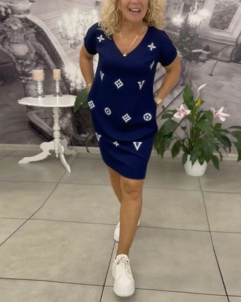 Kleid Mode V-Ausschnitt Kurzärmelig