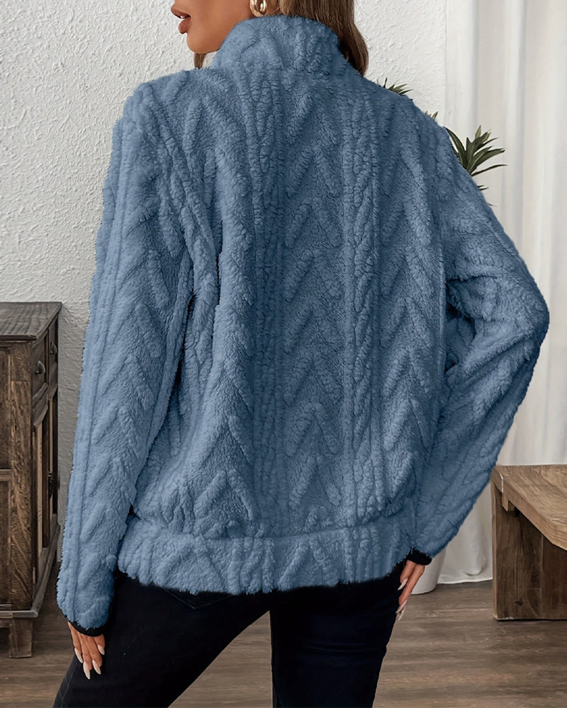 Sweatshirt mit Revers Frontreißer Flauschig
