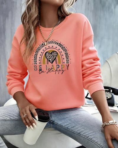 Sweatshirt Runder Ausschnitt Herzaufdruck