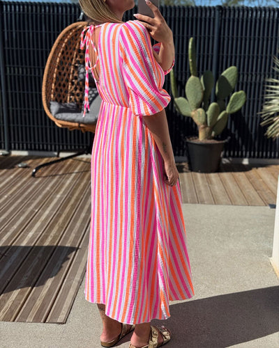 Kleid V-Ausschnitt Gestreift A-Linie