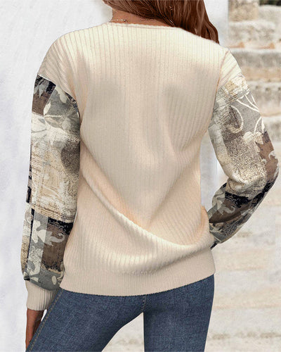 Sweatshirt Casual mit Blumenprint und Patchwork