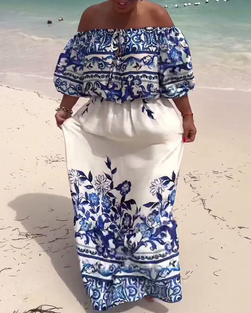 Kleid Off-Shoulder Bedruckt Resort