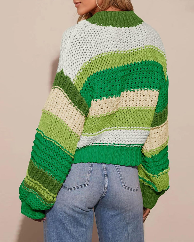 Cardigan color-blocking Streifen Pullover