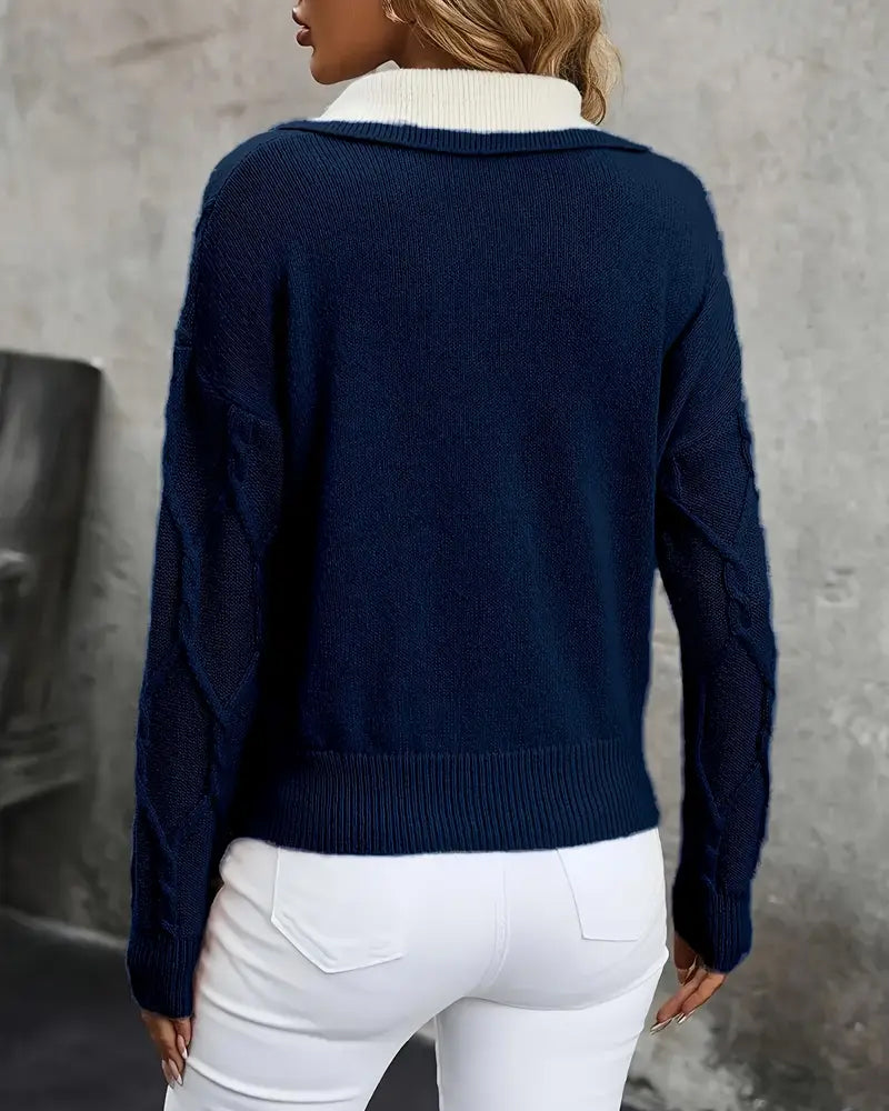 Sweater lapel contrast color sweater