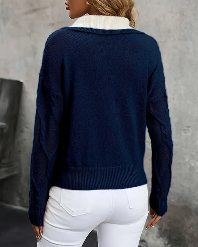 Sweater lapel contrast color sweater