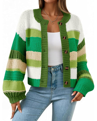 Cardigan color-blocking Streifen Pullover