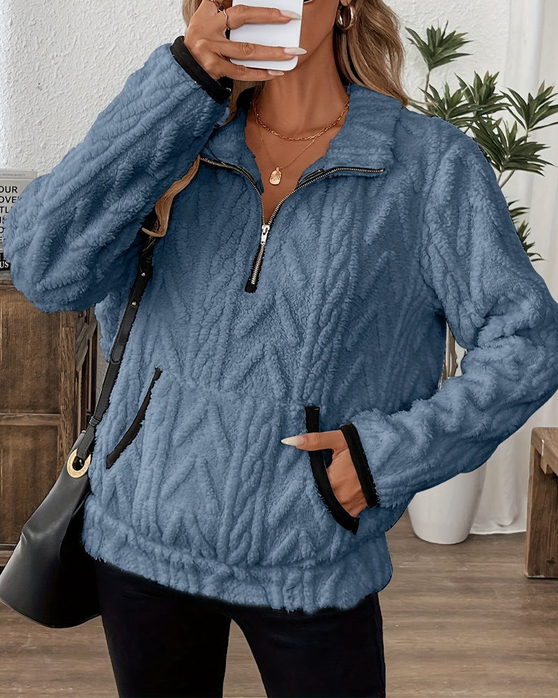 Sweatshirt mit Revers Frontreißer Flauschig