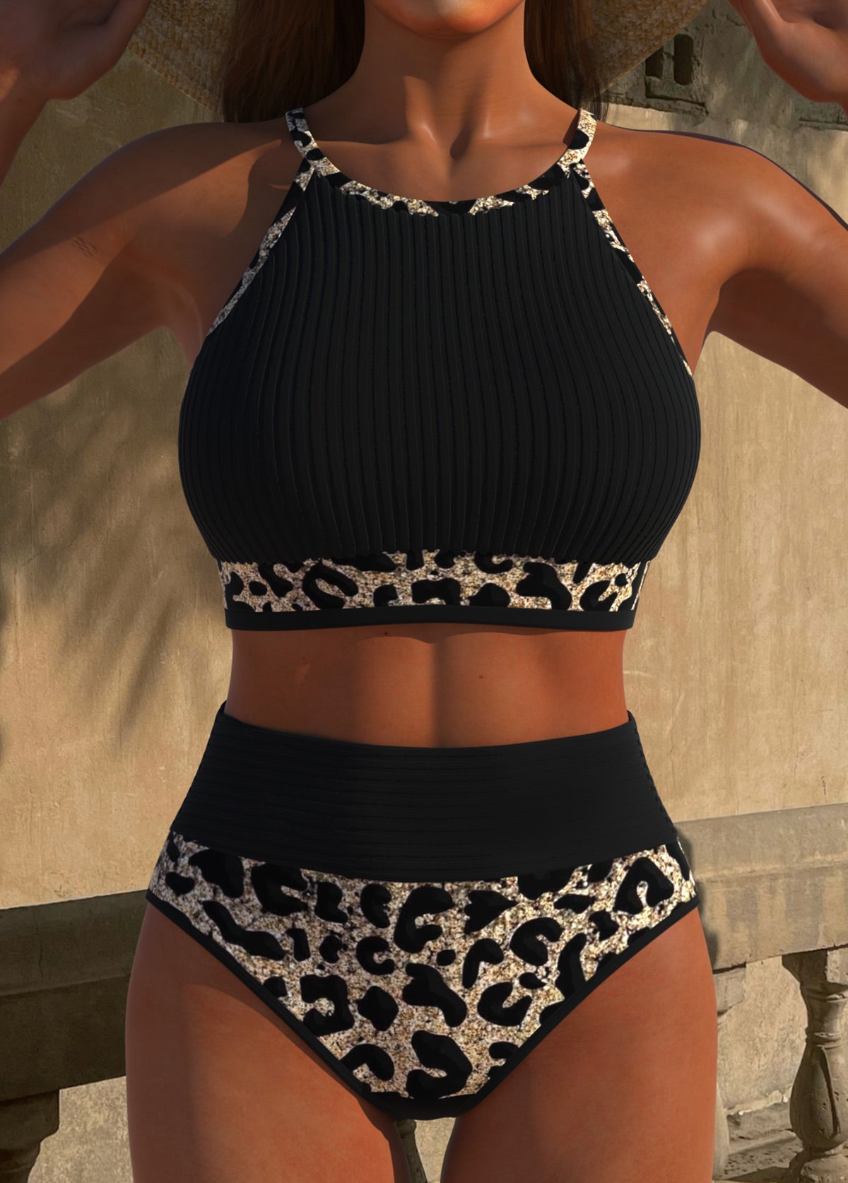 Bikini Cropped Top with Animal Print Details