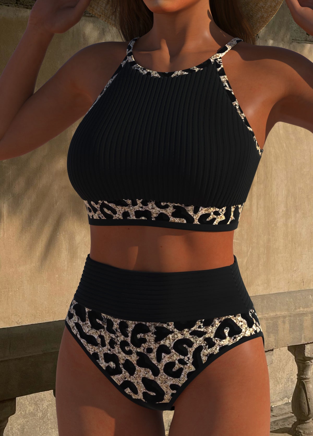 Bikini Cropped Top with Animal Print Details