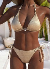 ROTITA Champagne Lace Up Detail Bikini Set