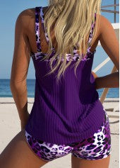 ROTITA Patchwork Dark Purple Leopard Mid Waisted Tankini Set