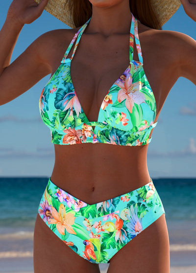 Bikini High Waist Floral Print Bikini with Front Elastic