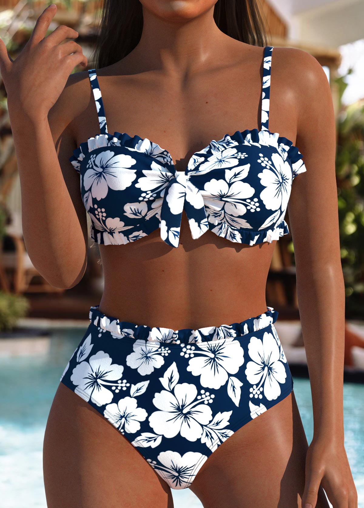Biquíni Estampado Floral Cintura Alta Com Laço Central