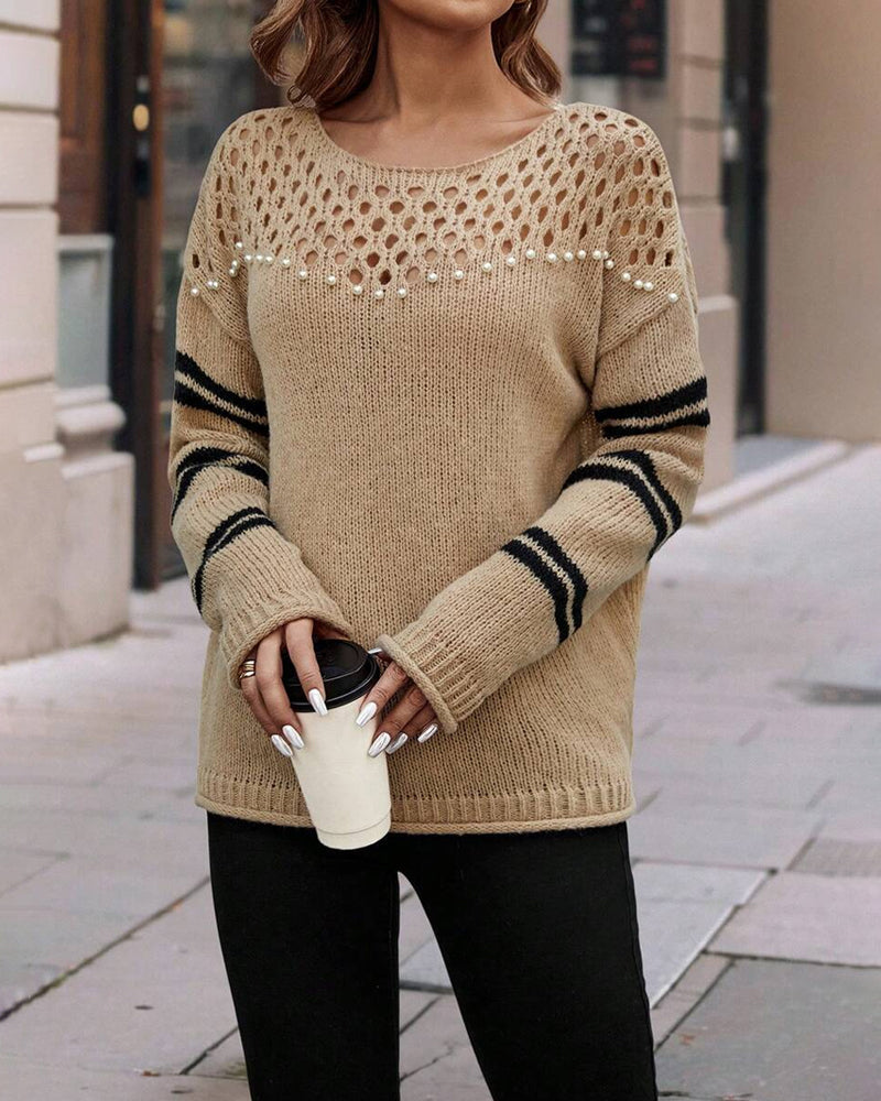 Pullover Hohl Perlen Mode