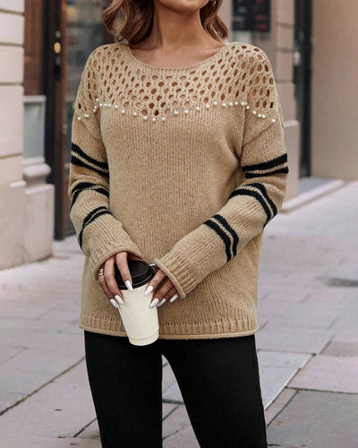 Pullover Hohl Perlen Mode
