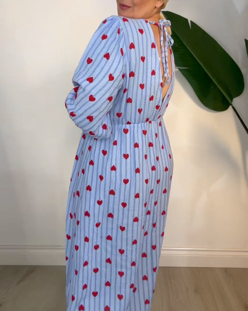 Kleid Elegant V-Ausschnitt Herzmuster