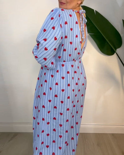 Kleid Elegant V-Ausschnitt Herzmuster