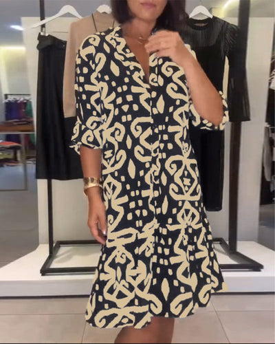 Kleid V-Ausschnitt elegant bedruckt