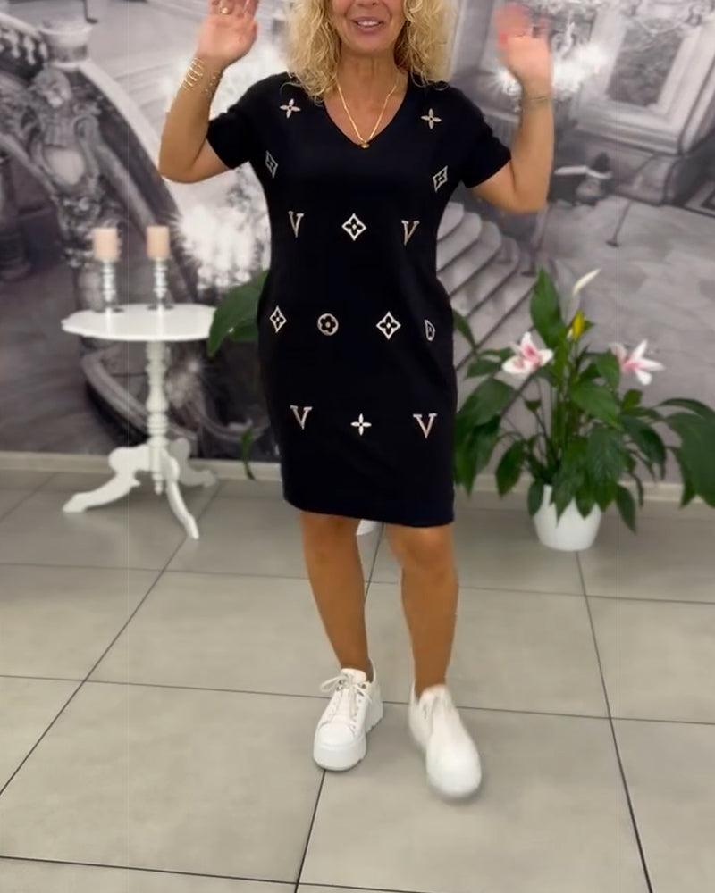 Kleid Mode V-Ausschnitt Kurzärmelig