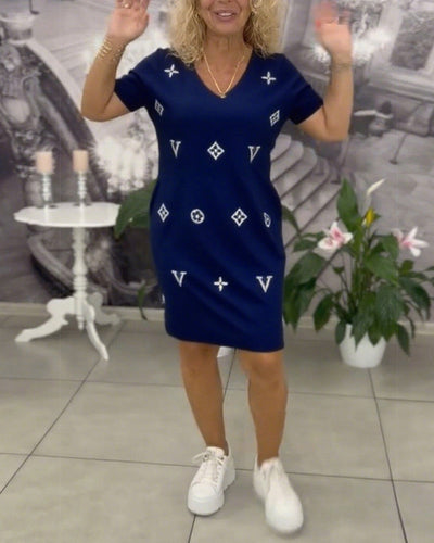 Kleid Mode V-Ausschnitt Kurzärmelig