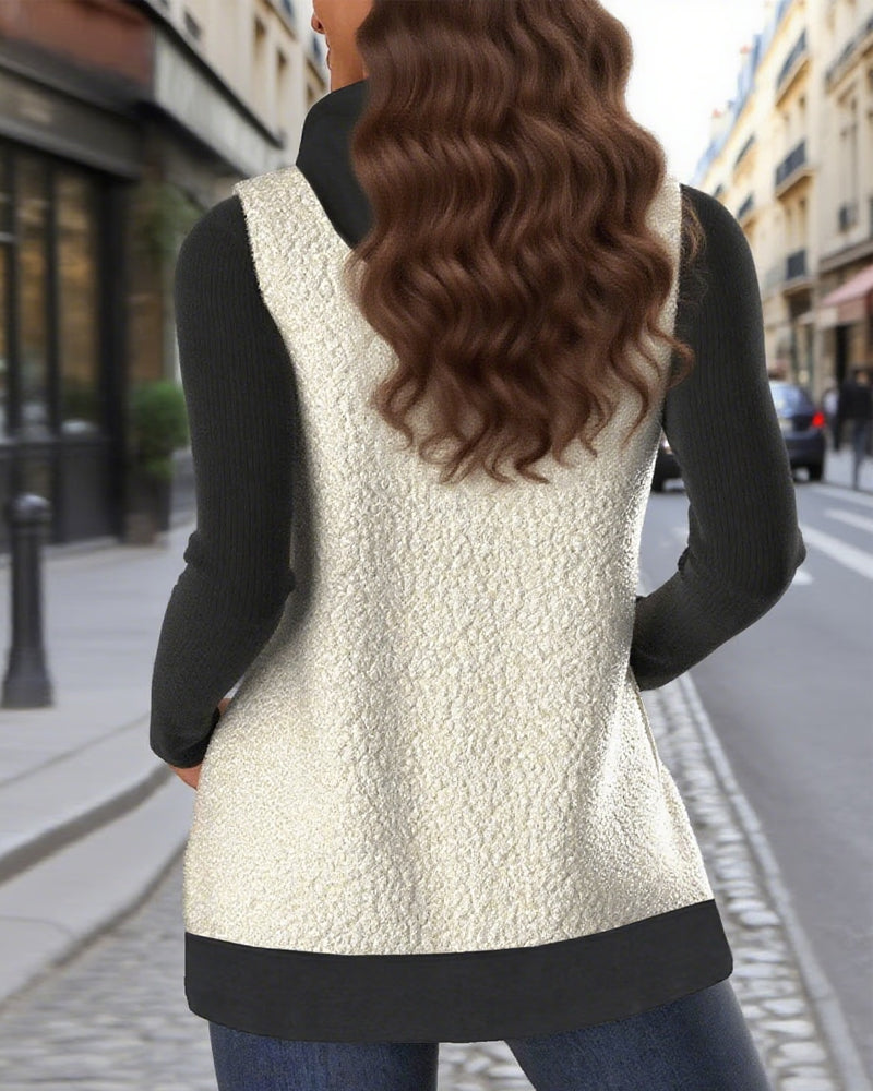 Mantel trendig Patchwork Sherpa mit Kapuze