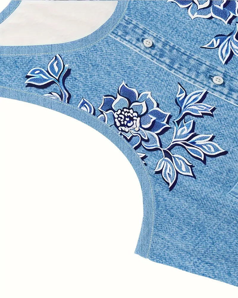 Kleid Ärmellos Imitat Denim