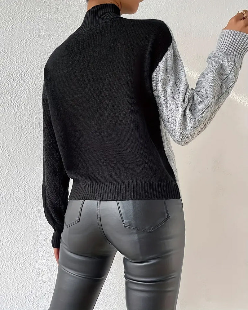 Pullover Rollkragen Kontrast Langarm