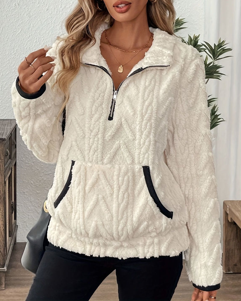 Sweatshirt mit Revers Frontreißer Flauschig