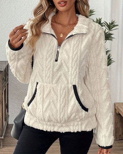 Sweatshirt mit Revers Frontreißer Flauschig