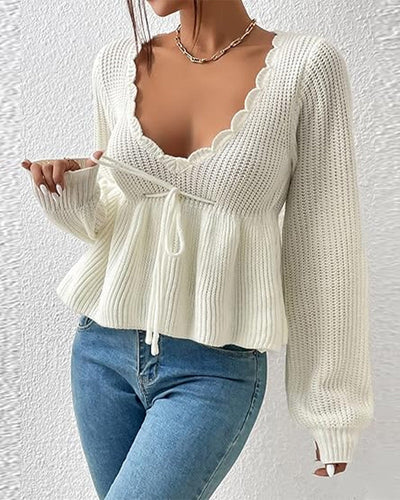Pullover Mit Knoten-Taille, Zugband Und Elegant Merkmalen