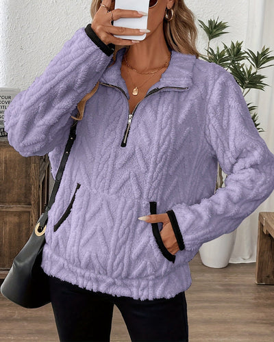 Sweatshirt mit Revers Frontreißer Flauschig