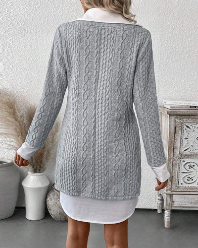 Kleid Hemdkragen Fake Zweiteilig Gestrickt