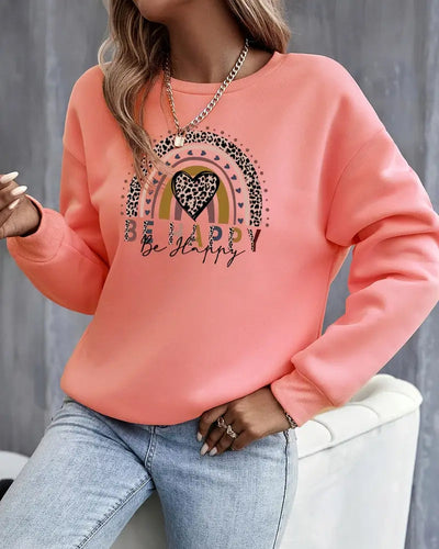 Sweatshirt Runder Ausschnitt Herzaufdruck