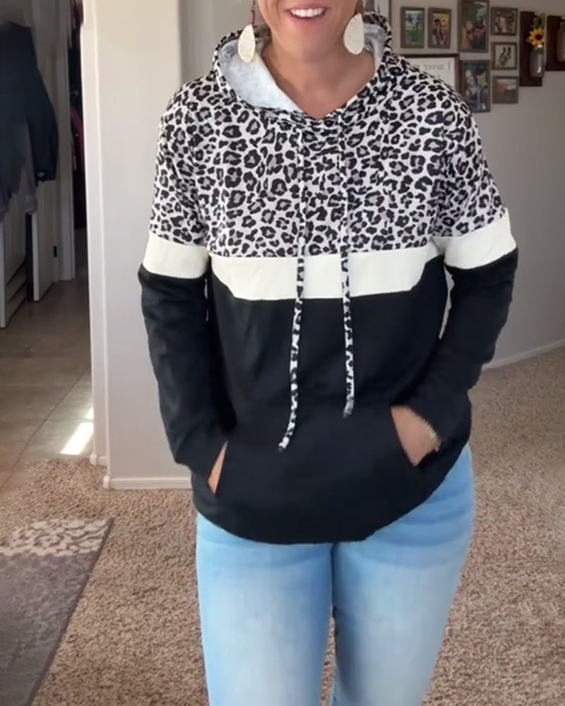 Sweatshirt lässig Leopardenmuster mit Kapuze