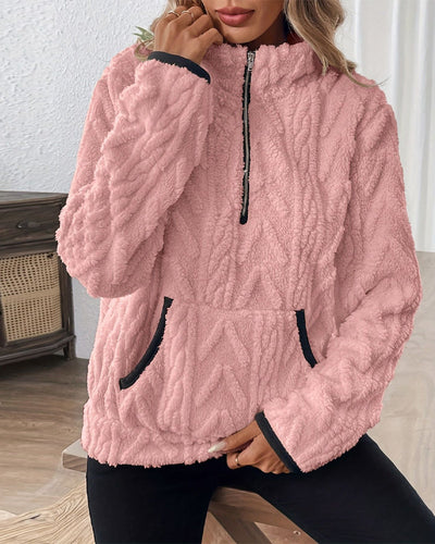 Sweatshirt mit Revers Frontreißer Flauschig