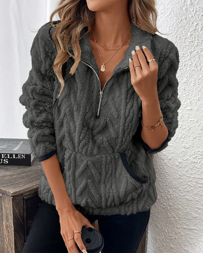 Sweatshirt mit Revers Frontreißer Flauschig