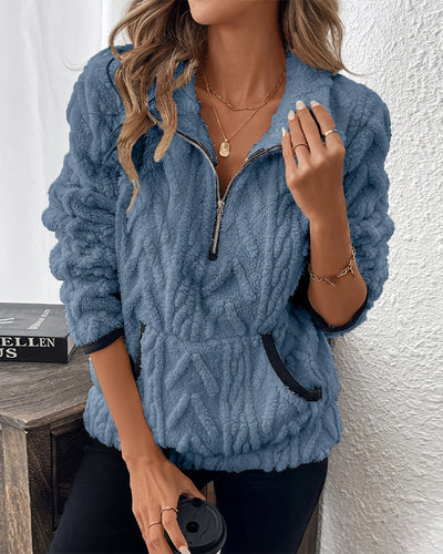 Sweatshirt mit Revers Frontreißer Flauschig