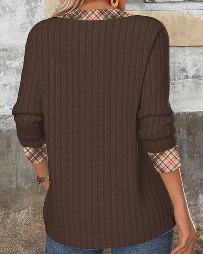 Sweater V-neck armored checked knitted