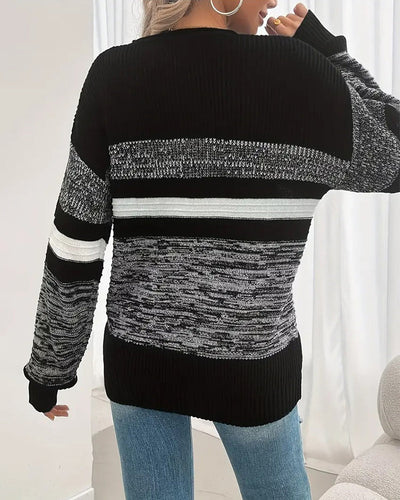 Pullover casual striped colorblock round neck