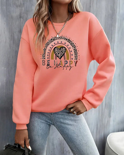 Sweatshirt Runder Ausschnitt Herzaufdruck