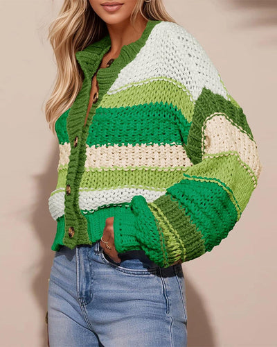Cardigan color-blocking Streifen Pullover