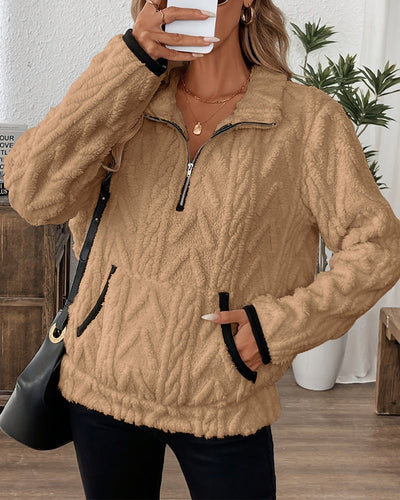 Sweatshirt mit Revers Frontreißer Flauschig