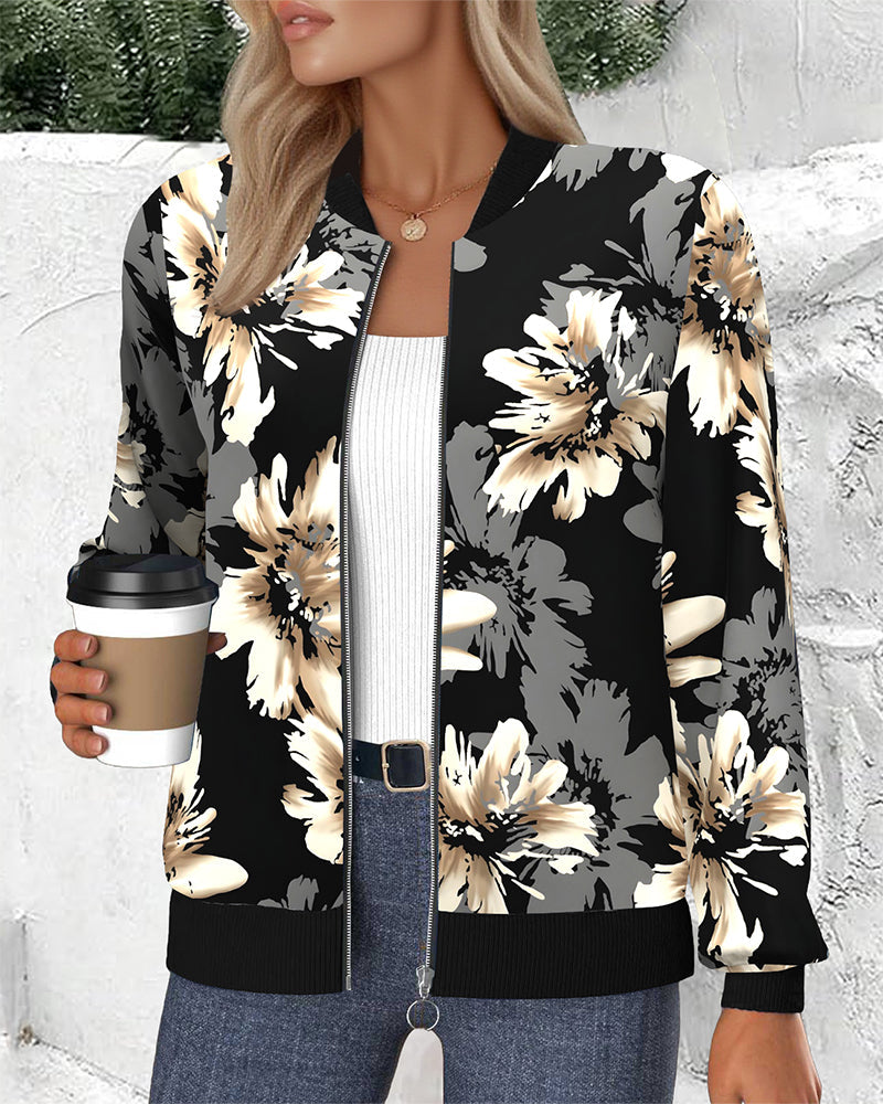 Jacke Blumenprint Auffälliger Reißverschluss